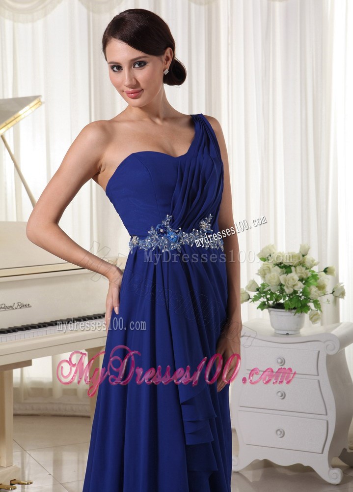 Royal Blue One Shoulder Evening Dress Appliques and Beading