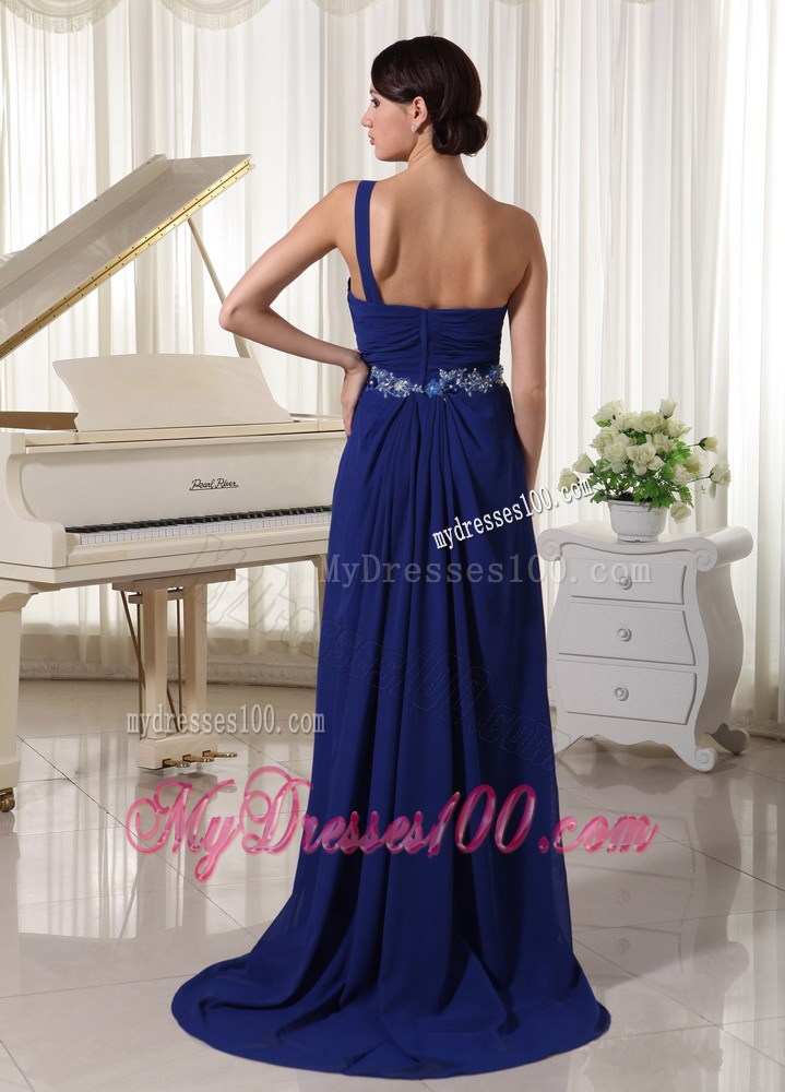 Royal Blue One Shoulder Evening Dress Appliques and Beading