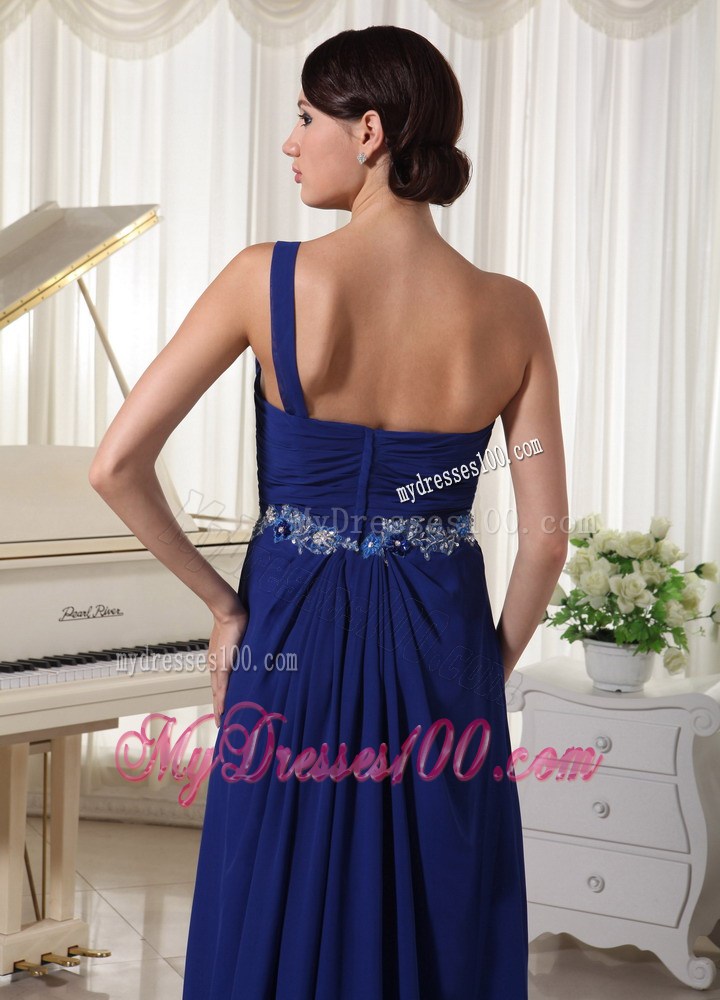 Royal Blue One Shoulder Evening Dress Appliques and Beading
