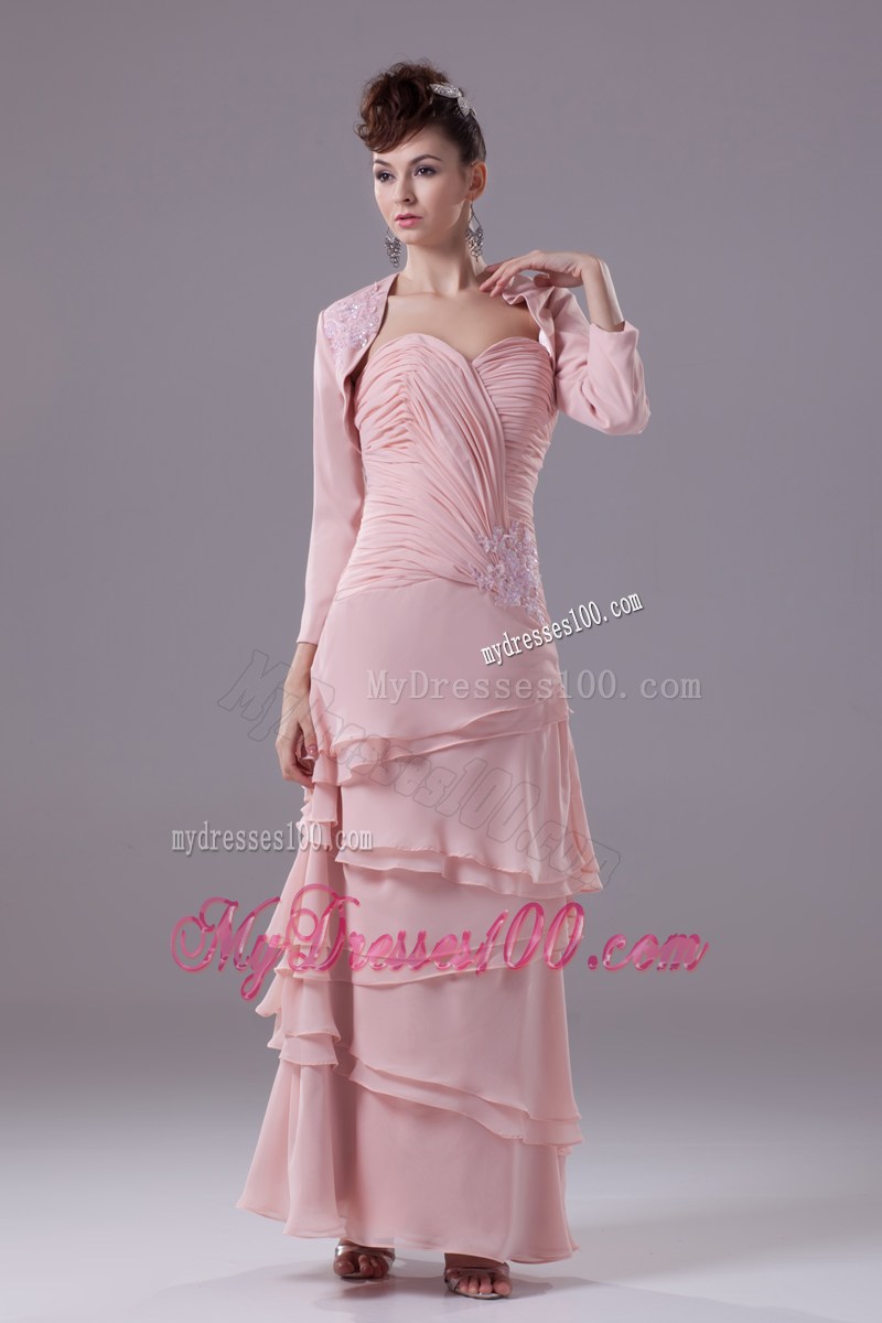 Appliques and Ruching Sweetheart Ankle-length Prom Dress