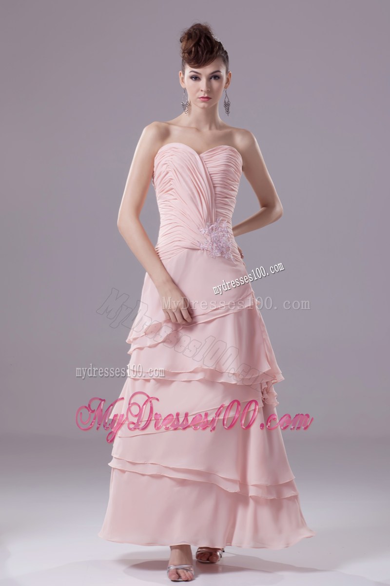 Appliques and Ruching Sweetheart Ankle-length Prom Dress