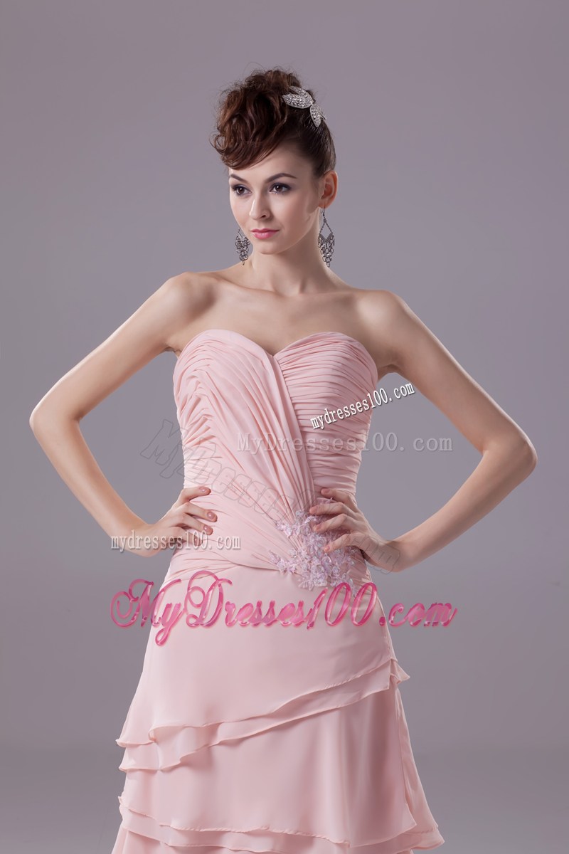 Appliques and Ruching Sweetheart Ankle-length Prom Dress