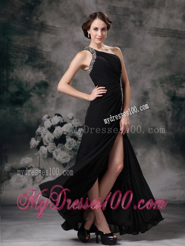 Customize Black Empire One Shoulder Evening Dress with Beading