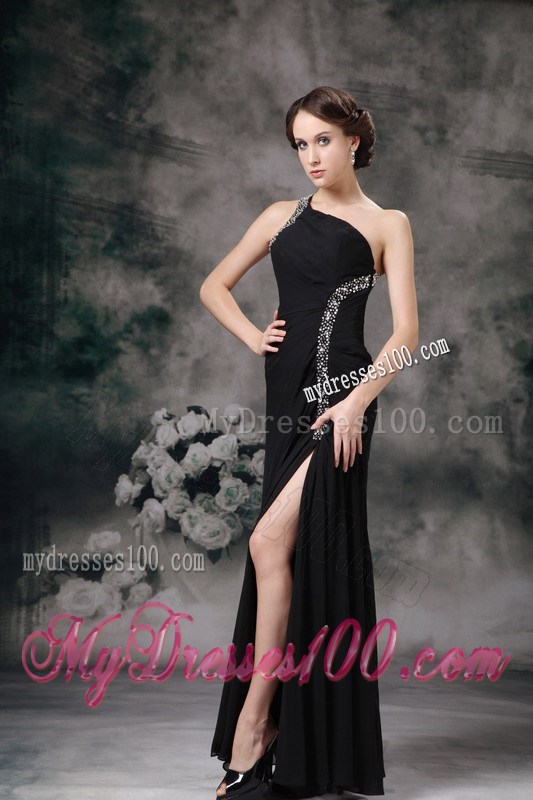 Customize Black Empire One Shoulder Evening Dress with Beading