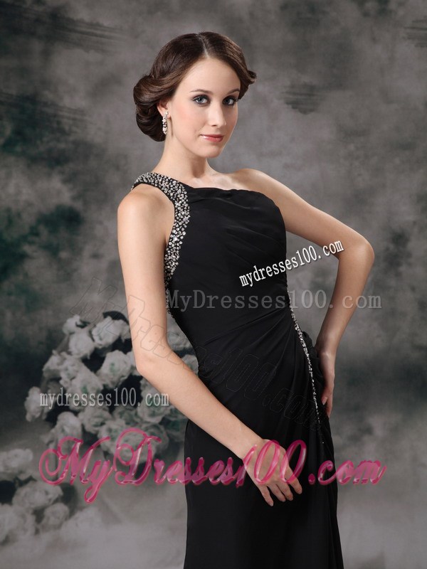 Customize Black Empire One Shoulder Evening Dress with Beading