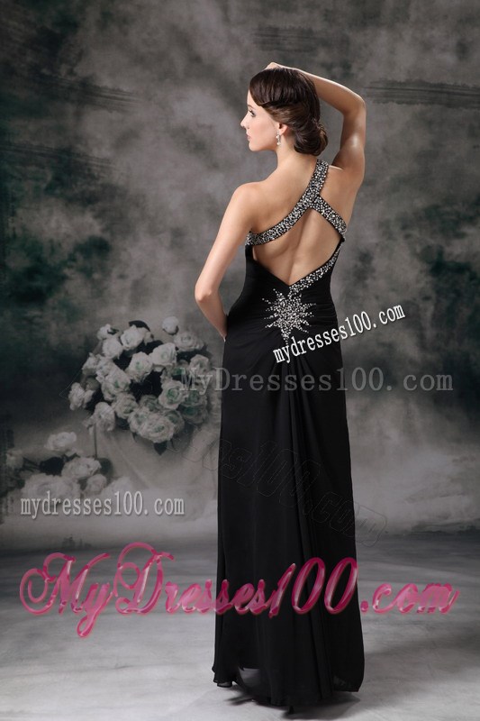 Customize Black Empire One Shoulder Evening Dress with Beading