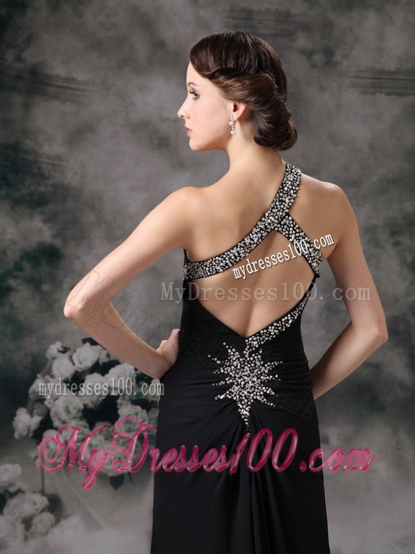 Customize Black Empire One Shoulder Evening Dress with Beading