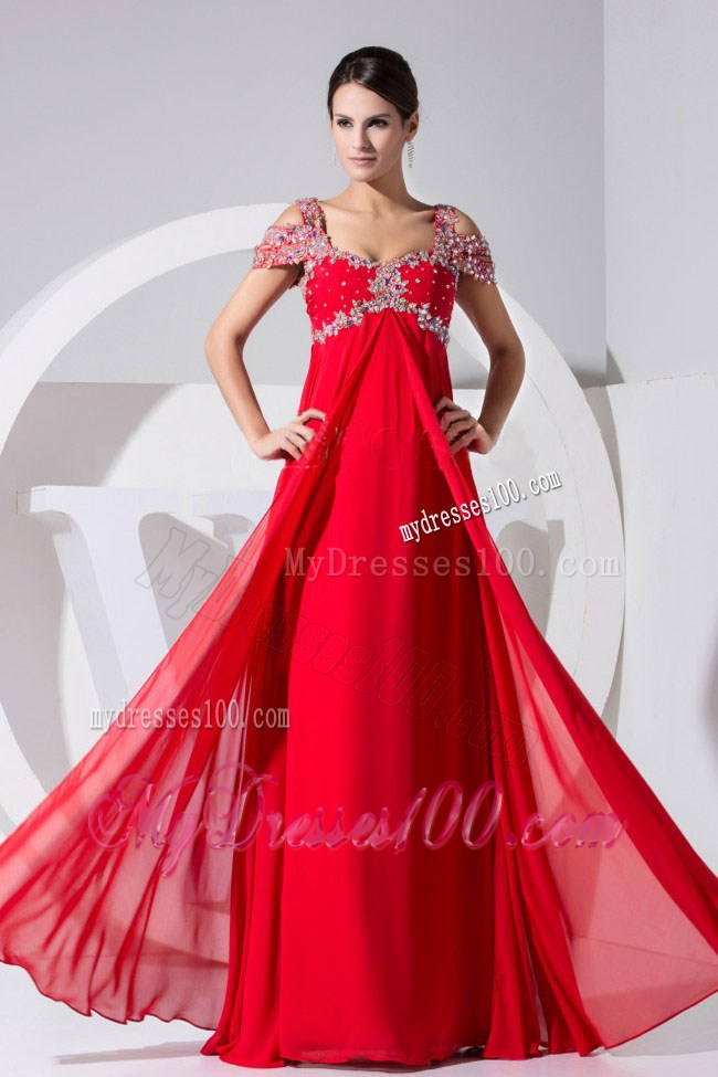 Beading Decorate Bodice Red Straps 2013 Foraml Evening Dresses