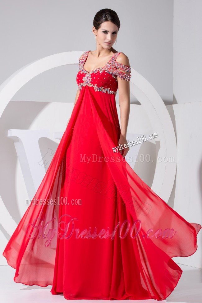 Beading Decorate Bodice Red Straps 2013 Foraml Evening Dresses