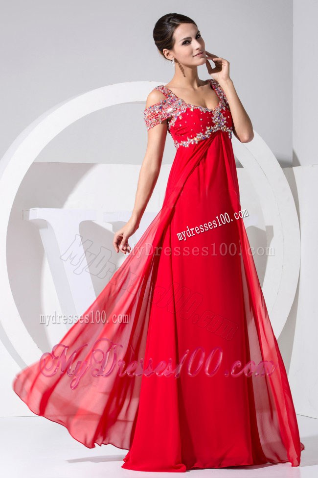 Beading Decorate Bodice Red Straps 2013 Foraml Evening Dresses