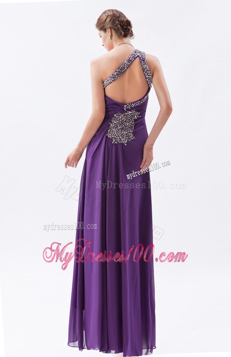 Purple Column One Shoulder Formal Evening Dress Beading Floor-length