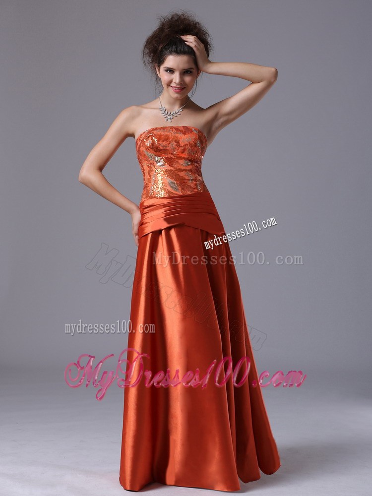 Rust Red Beading Strapless Column Floor-length Prom Evening Dress