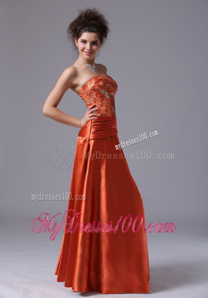 Rust Red Beading Strapless Column Floor-length Prom Evening Dress