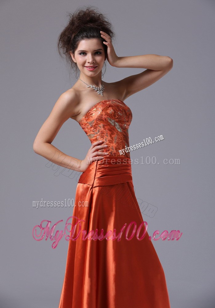 Rust Red Beading Strapless Column Floor-length Prom Evening Dress
