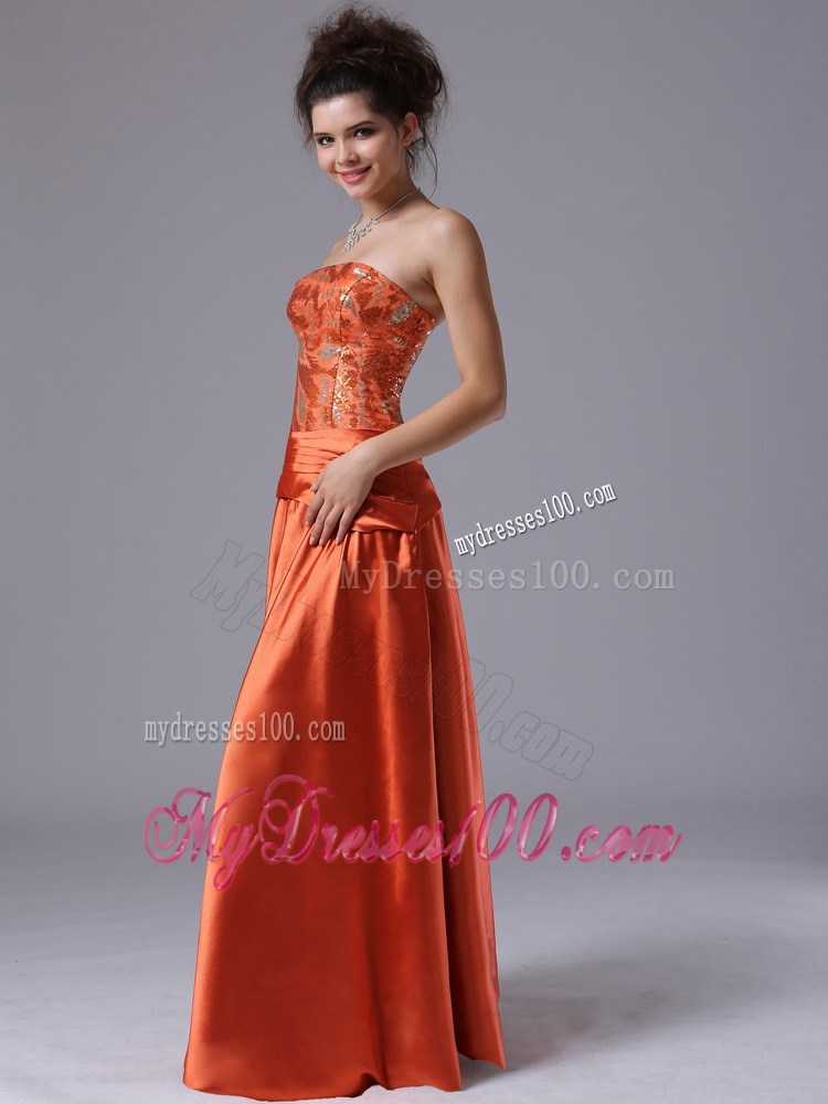 Rust Red Beading Strapless Column Floor-length Prom Evening Dress