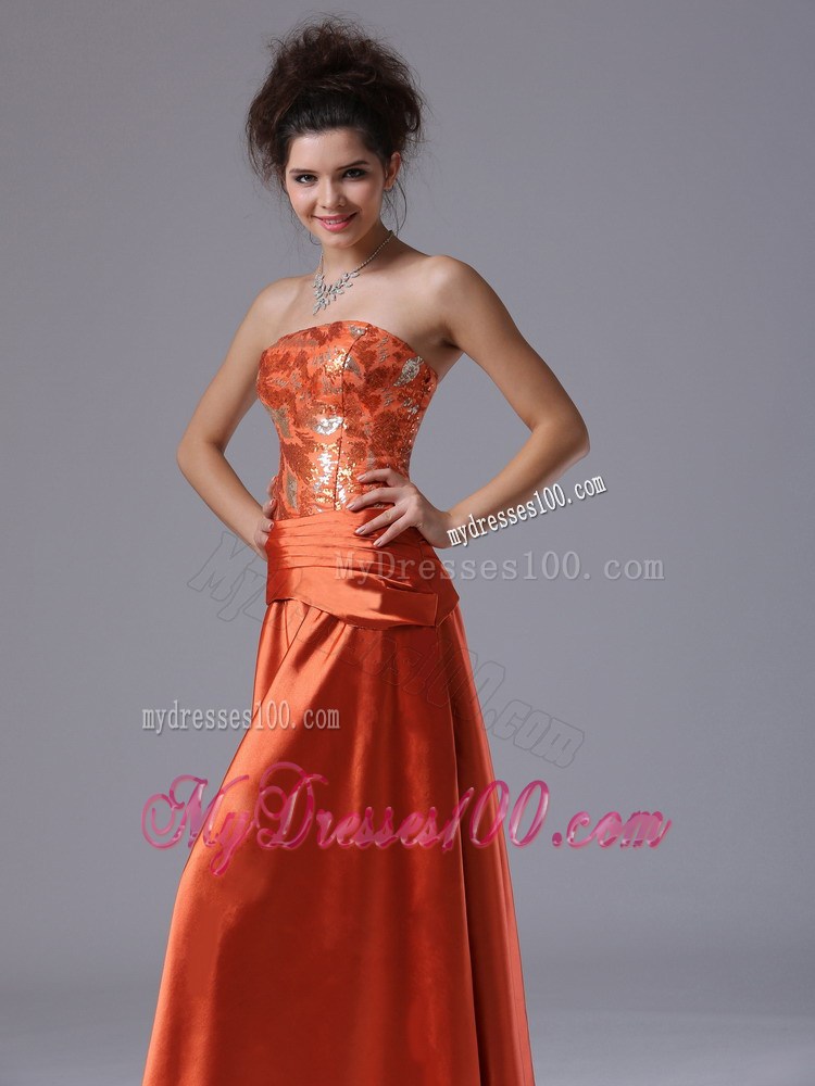 Rust Red Beading Strapless Column Floor-length Prom Evening Dress