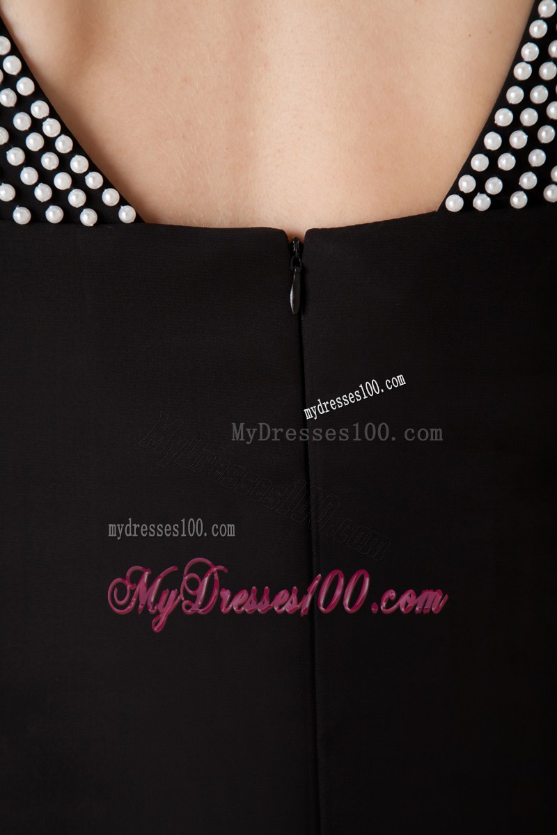 Black Coulmn Bateau Beading Little Black Dress Brush Train Chiffon