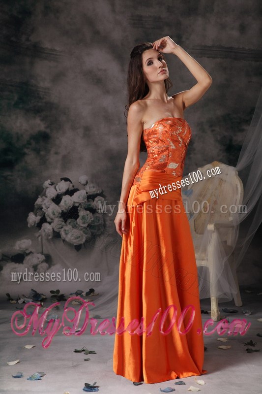 Modest Orange Red Formal Evening Dresses With Strapless Beading