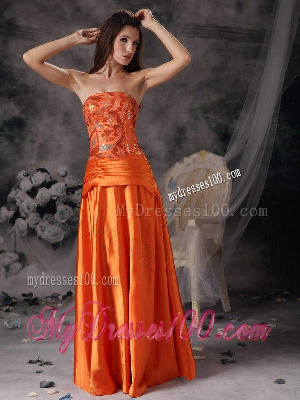 Modest Orange Red Formal Evening Dresses With Strapless Beading