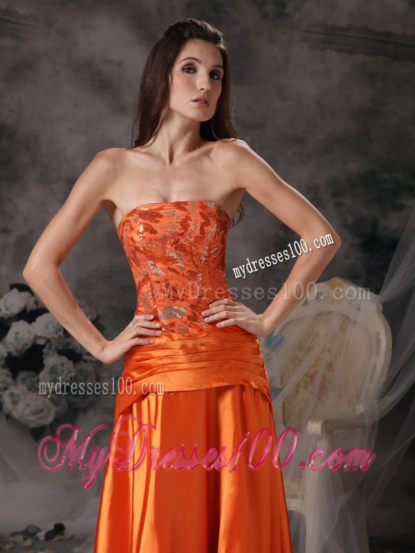 Modest Orange Red Formal Evening Dresses With Strapless Beading