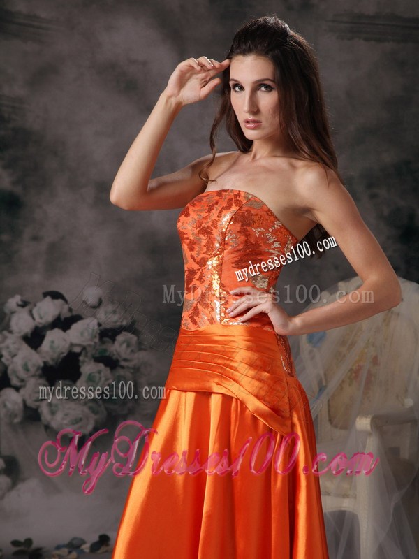 Modest Orange Red Formal Evening Dresses With Strapless Beading