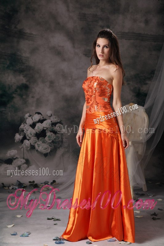 Modest Orange Red Formal Evening Dresses With Strapless Beading