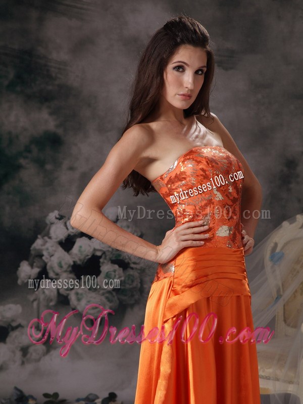 Modest Orange Red Formal Evening Dresses With Strapless Beading