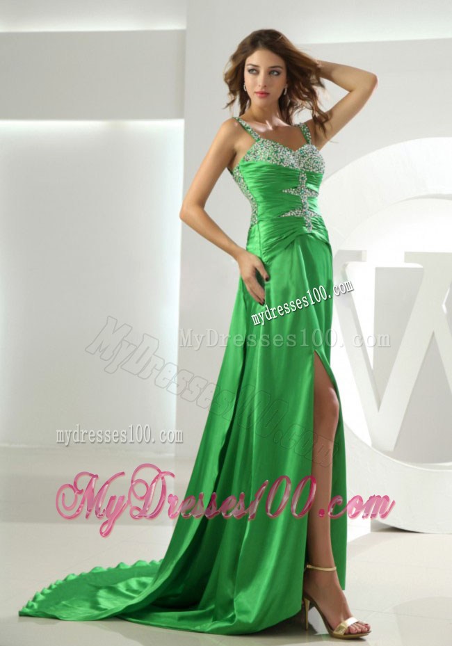 Beading Straps Foraml Evening Dresses Watteau Column Spring Green
