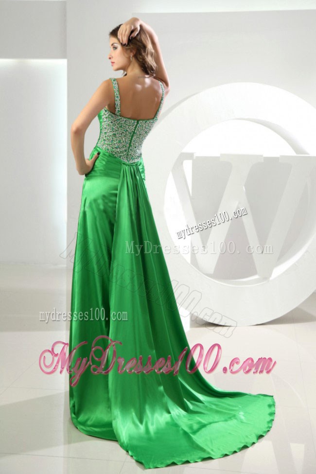 Beading Straps Foraml Evening Dresses Watteau Column Spring Green