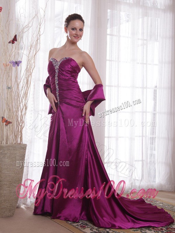Dark Purple Princess Sweetheart Court Train Beading Prom Dress