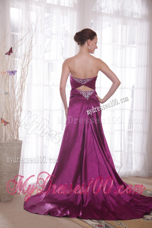 Dark Purple Princess Sweetheart Court Train Beading Prom Dress