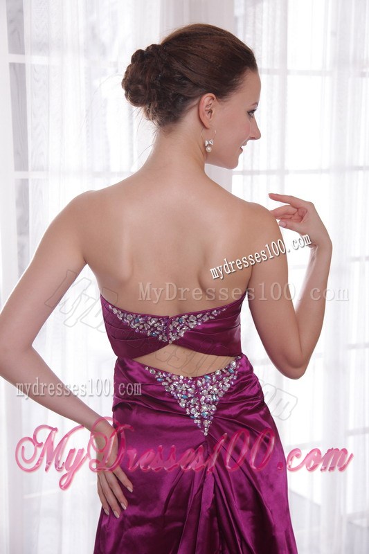 Dark Purple Princess Sweetheart Court Train Beading Prom Dress