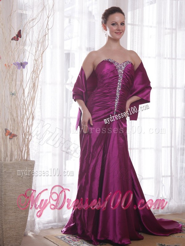 Dark Purple Princess Sweetheart Court Train Beading Prom Dress