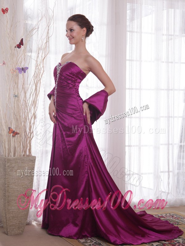 Dark Purple Princess Sweetheart Court Train Beading Prom Dress
