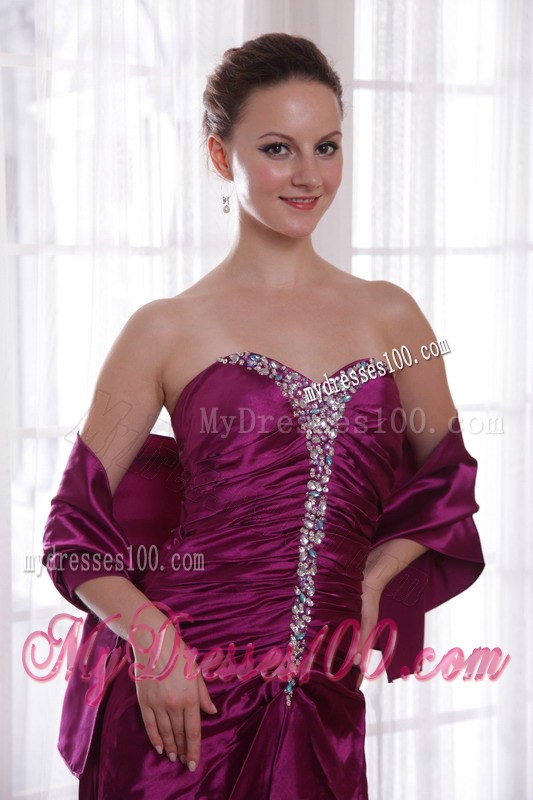 Dark Purple Princess Sweetheart Court Train Beading Prom Dress