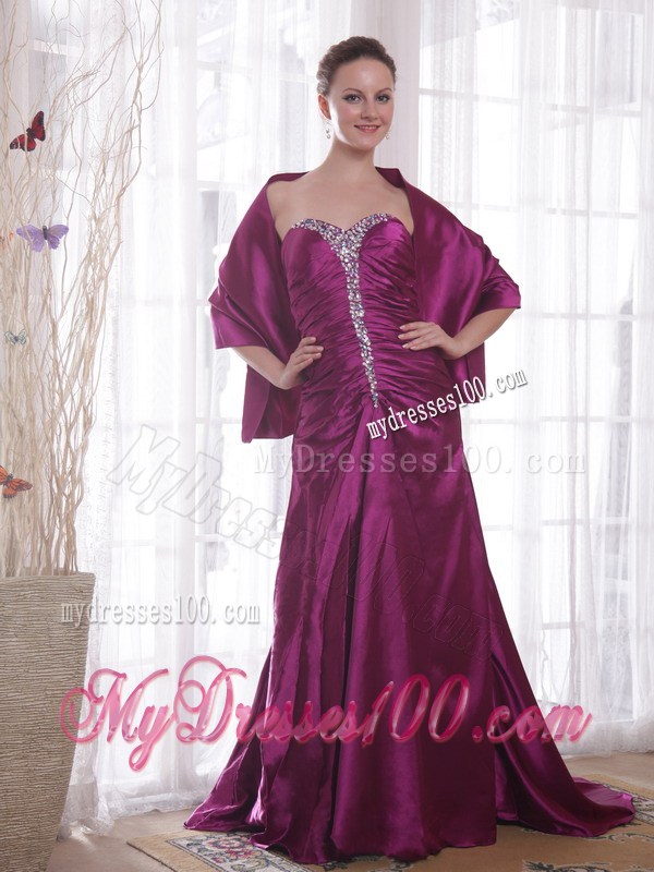 Dark Purple Princess Sweetheart Court Train Beading Prom Dress