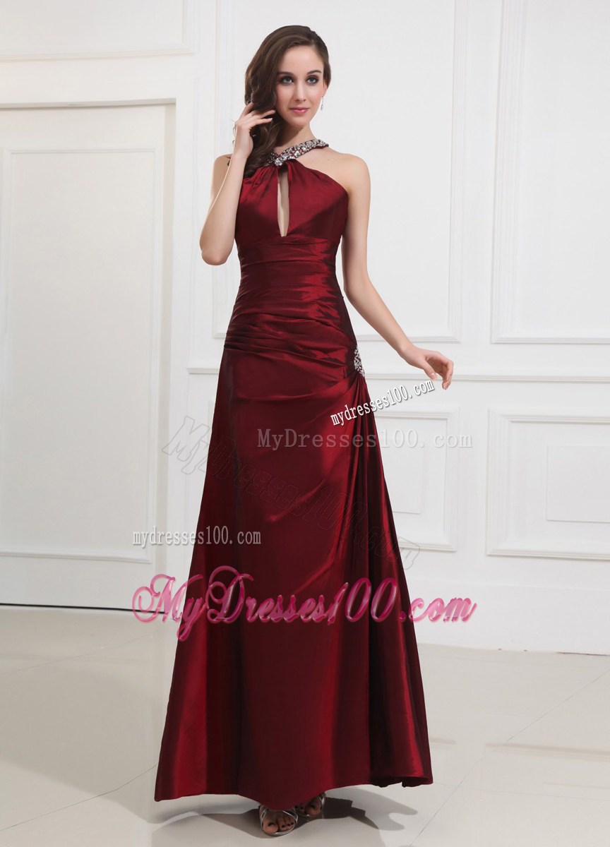 Beading Taffeta Prom Dress Halter A-Line Wine Red Floor-length