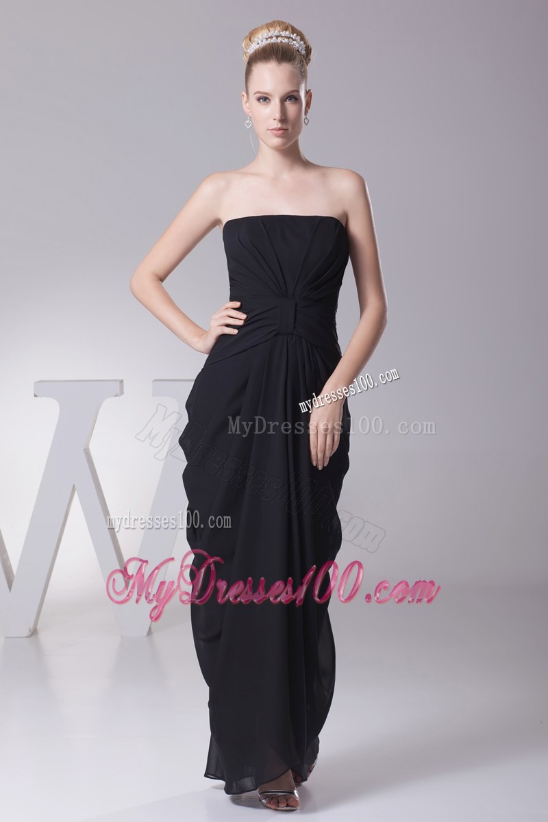 Black Column Strapless Ruching Prom Dress