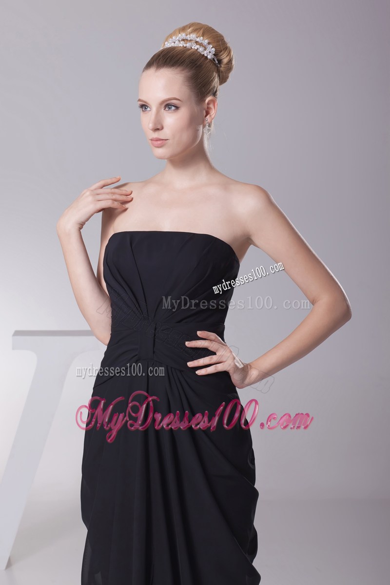 Black Column Strapless Ruching Prom Dress