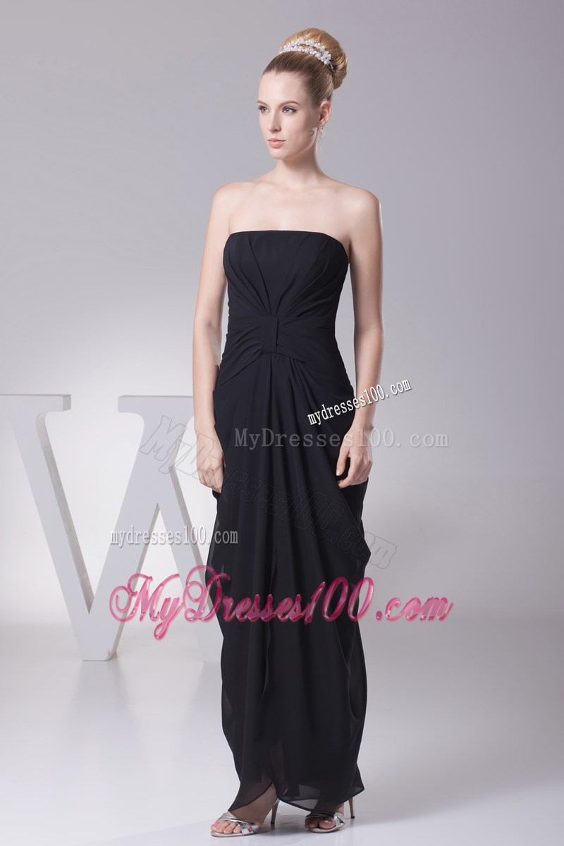 Black Column Strapless Ruching Prom Dress