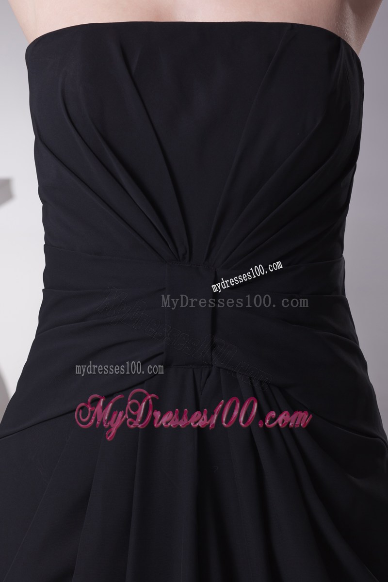 Black Column Strapless Ruching Prom Dress