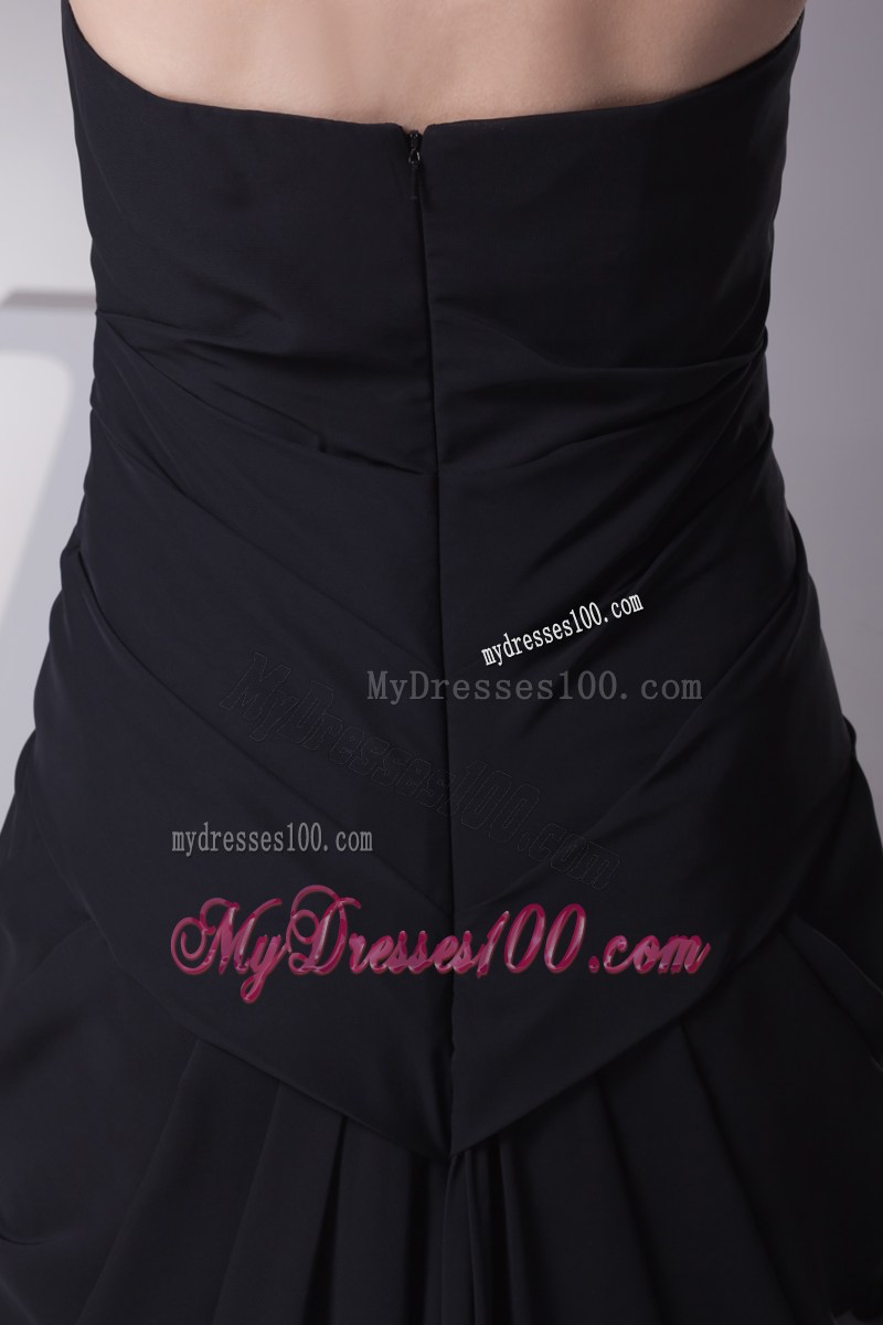 Black Column Strapless Ruching Prom Dress