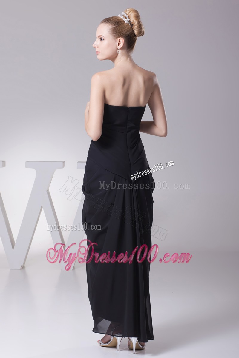 Black Column Strapless Ruching Prom Dress