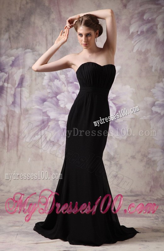 Modest Black Foraml Evening Dress Sweetheart Brush Train
