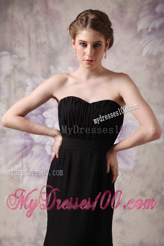 Modest Black Foraml Evening Dress Sweetheart Brush Train