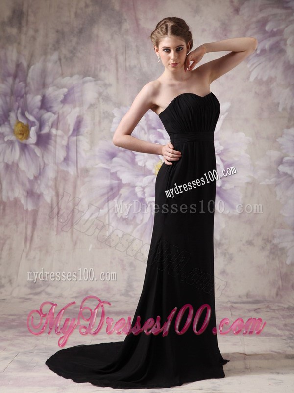 Modest Black Foraml Evening Dress Sweetheart Brush Train