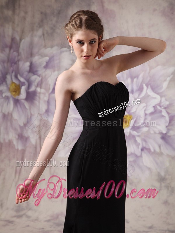 Modest Black Foraml Evening Dress Sweetheart Brush Train