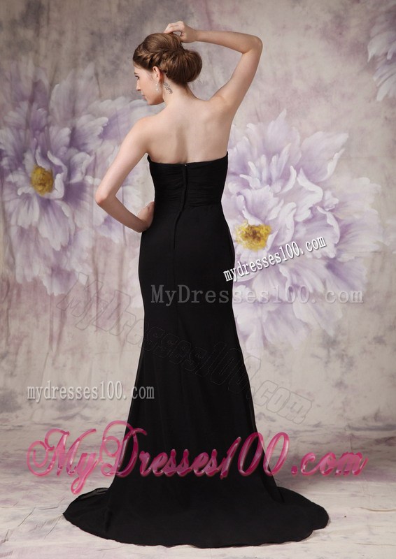 Modest Black Foraml Evening Dress Sweetheart Brush Train