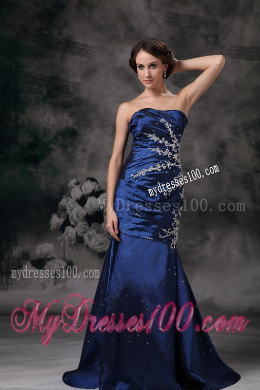 Exclusive Royal Blue Mermaid Strapless Evening Dress Appliques
