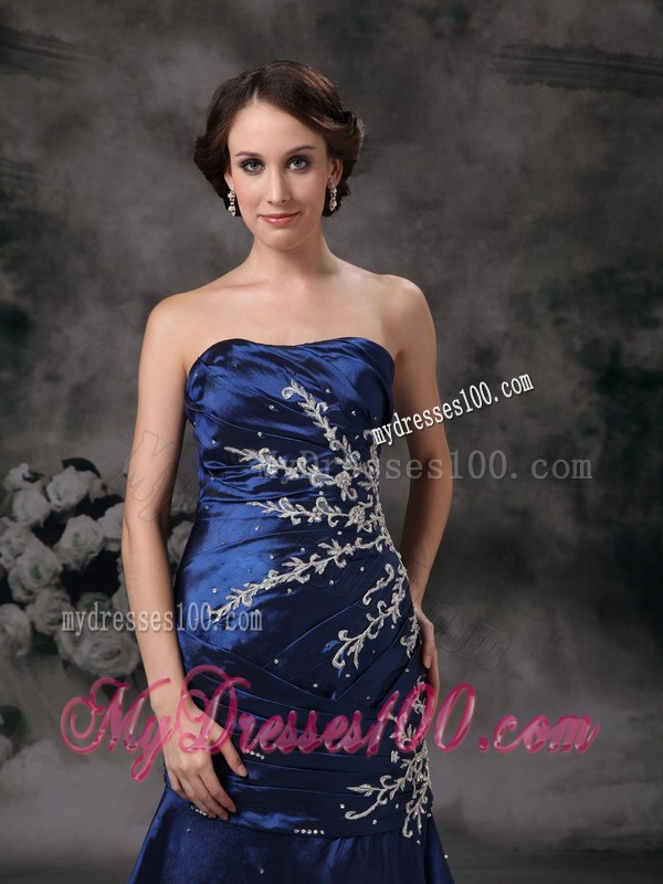 Exclusive Royal Blue Mermaid Strapless Evening Dress Appliques
